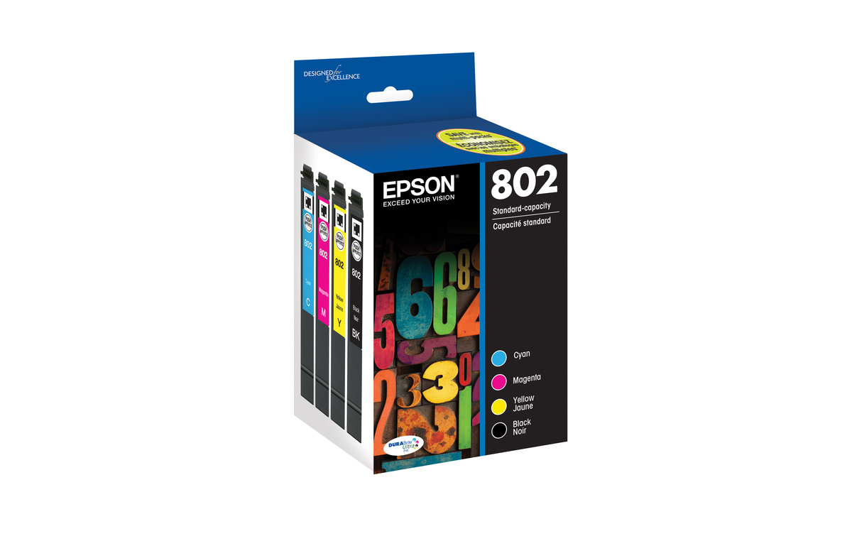 epson 802 durabrite ultra ink standard capacity black & color cartridge combo pack (t802120-bcs) works with workforce pro wf-4720  wf-4730  wf-4734  wf-4740