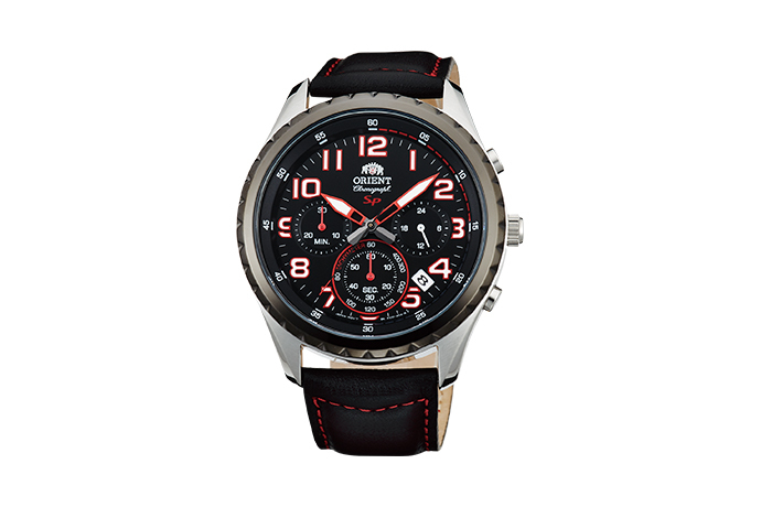 Orient: Cuarzo Sports Reloj, Cuero Correa - 44.0mm (KV01003B)