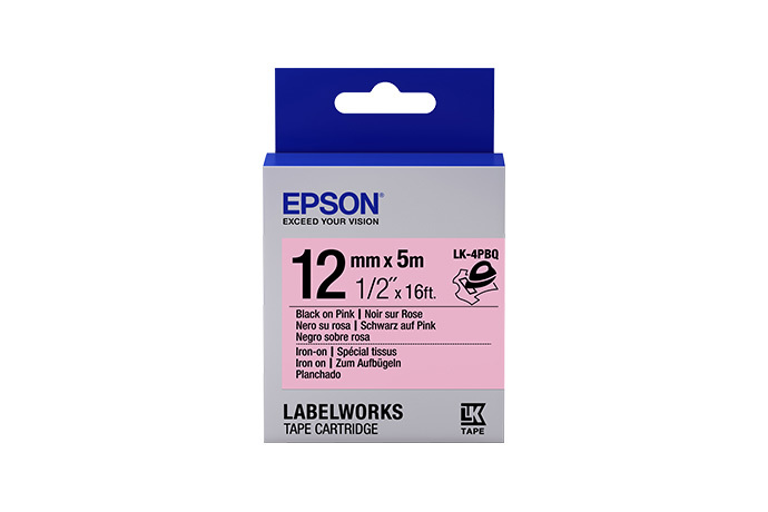 LabelWorks Iron on (Fabric) LK Tape Cartridge ~1/2" Black on Pink