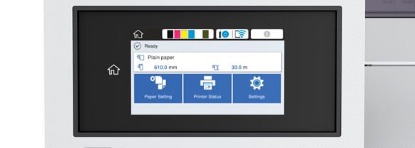 A close up of an LCD Touchscreen printer panel 
