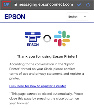fen&ecirc;tre d&rsquo;enregistrement d&rsquo;impression slack avec bouton OK s&eacute;lectionn&eacute;