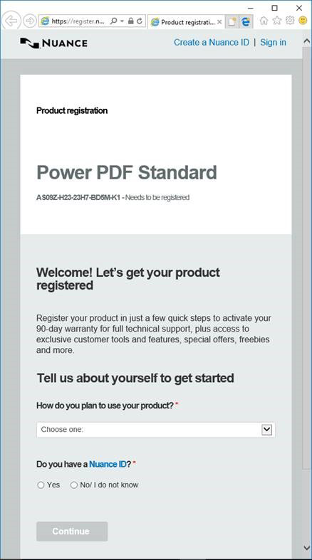 Nuance Power PDF Standard welcome window
