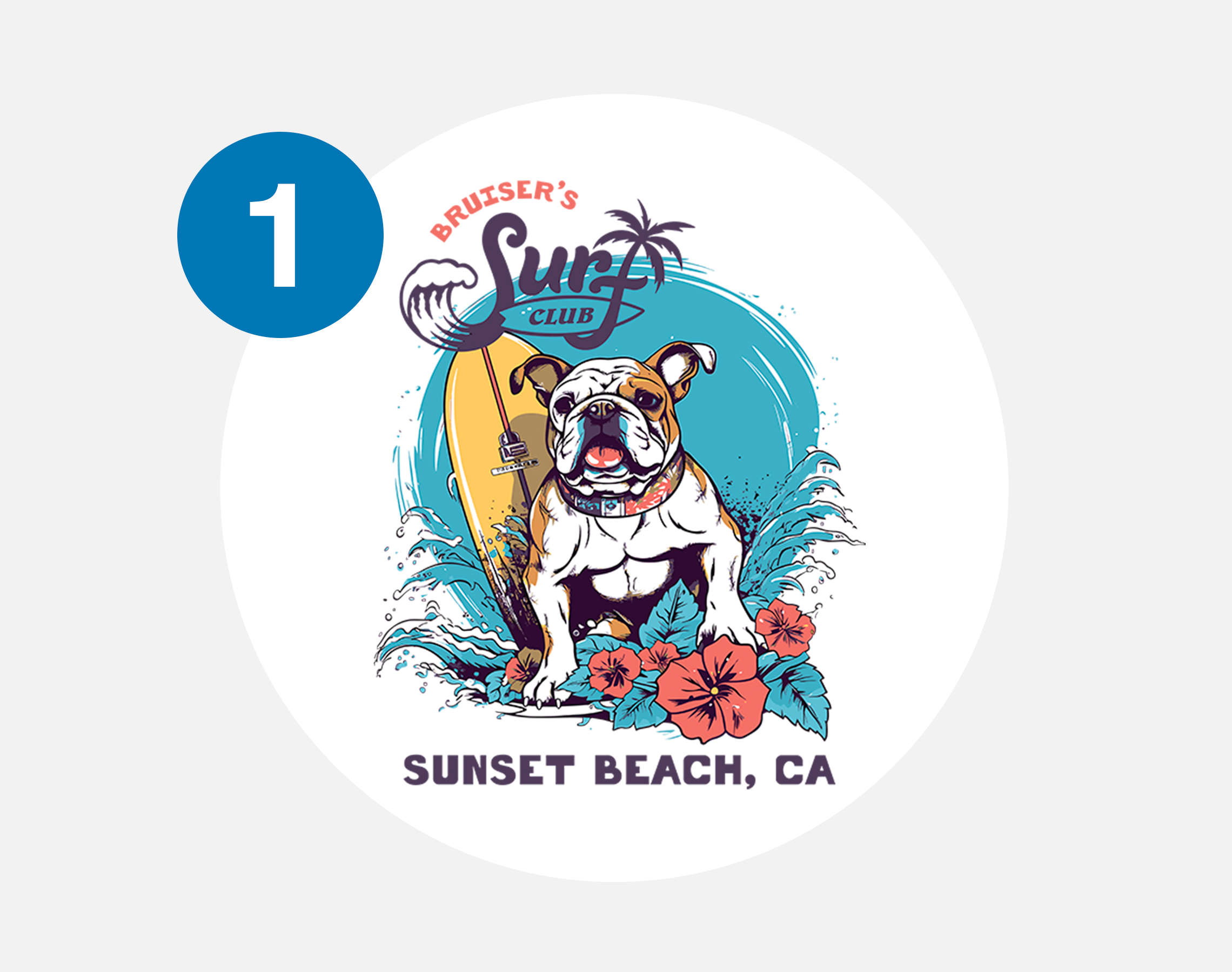 Surfing dog mascot illustration.