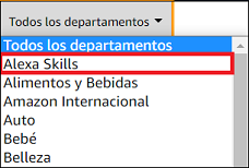 ventana del menú desplegable con la opcón Alexa Skills seleccionada