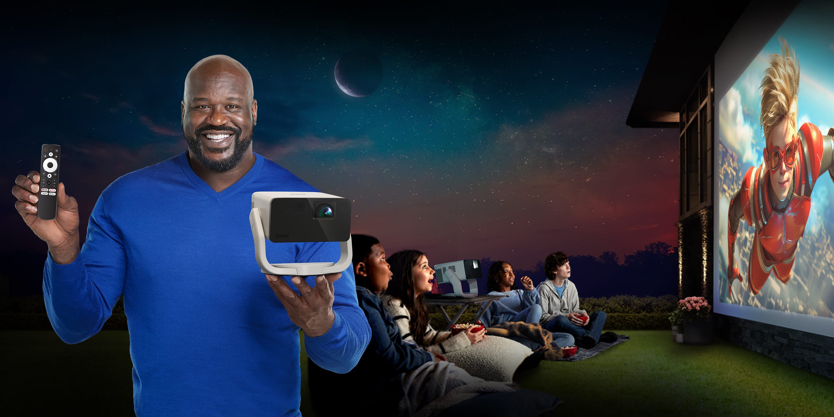 Backyard movie night with Shaq. Enjoy your favorite movies outdoors on the big screen.