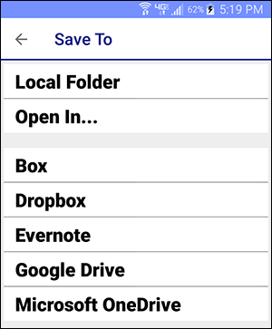 iPrint Save To window with destination list
