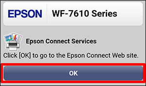 Epson Connect Services window with OK button selected