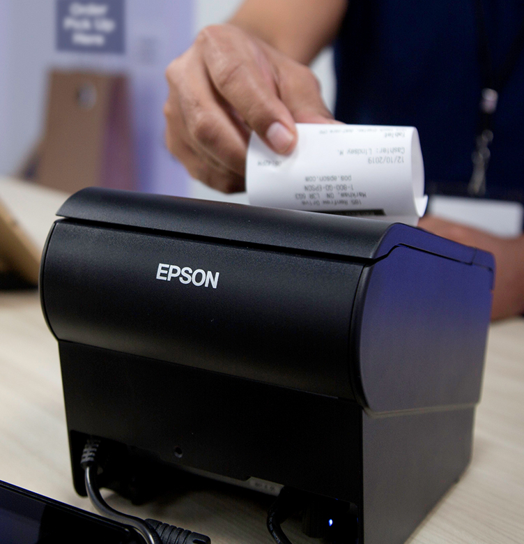 Close-up of Epson receipt printer