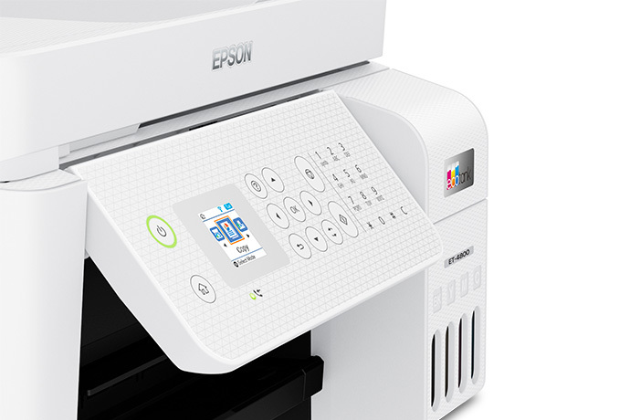 Epson EcoTank ET-4800 Impresora inalámbrica de inyección de tinta a color  Supertank todo en uno, color blanco, impresión de copia y fax - 10.0 ppm