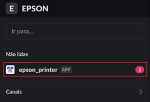 Janela escura do menu do slack com epson_printer selecionado