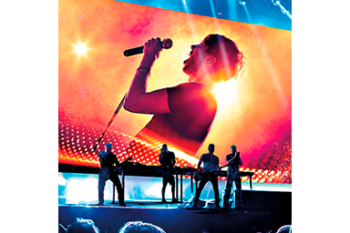Concert with projected image of musical performance