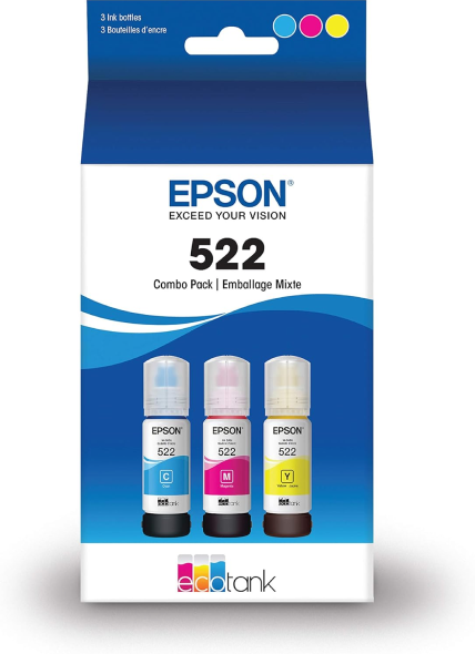 Epson T522, Multi-Color Ink Bottles, C/M/Y 3-Pack