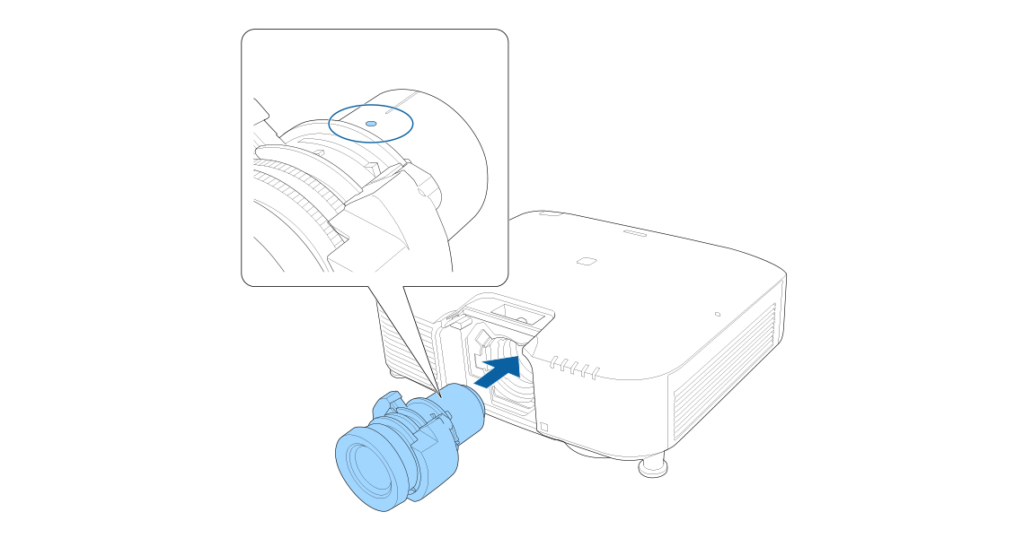 A diagram illustrating the replacement of a projector lens.