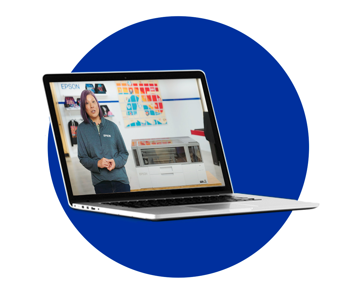Epson DTG webinar displayed on laptop screen