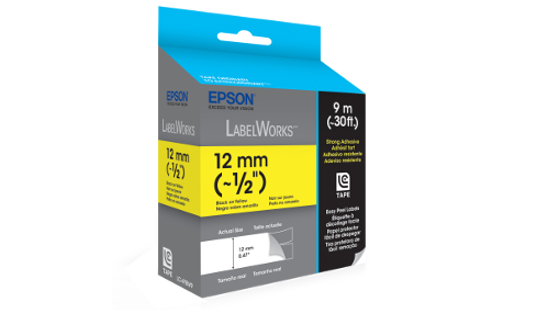Stong Adhesive LC Tape Cartridge, Black on Yellow,  12mm