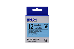 LabelWorks Iron on (Fabric) LK Tape Cartridge ~1/2" Black on Blue