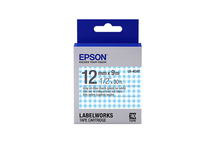 LabelWorks Standard LK Tape Cartridge ~1/2" Gray on Blue Check (Plaid)