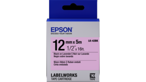 LabelWorks Wave Ribbon LK Tape Cartridge ~1/2" Black on Lavender