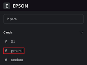 Janela de sele&ccedil;&atilde;o de canal de impress&atilde;o com Slack para com #geral selecionado