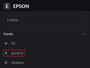 Janela de seleção de canal de impressão com Slack para com #geral selecionado