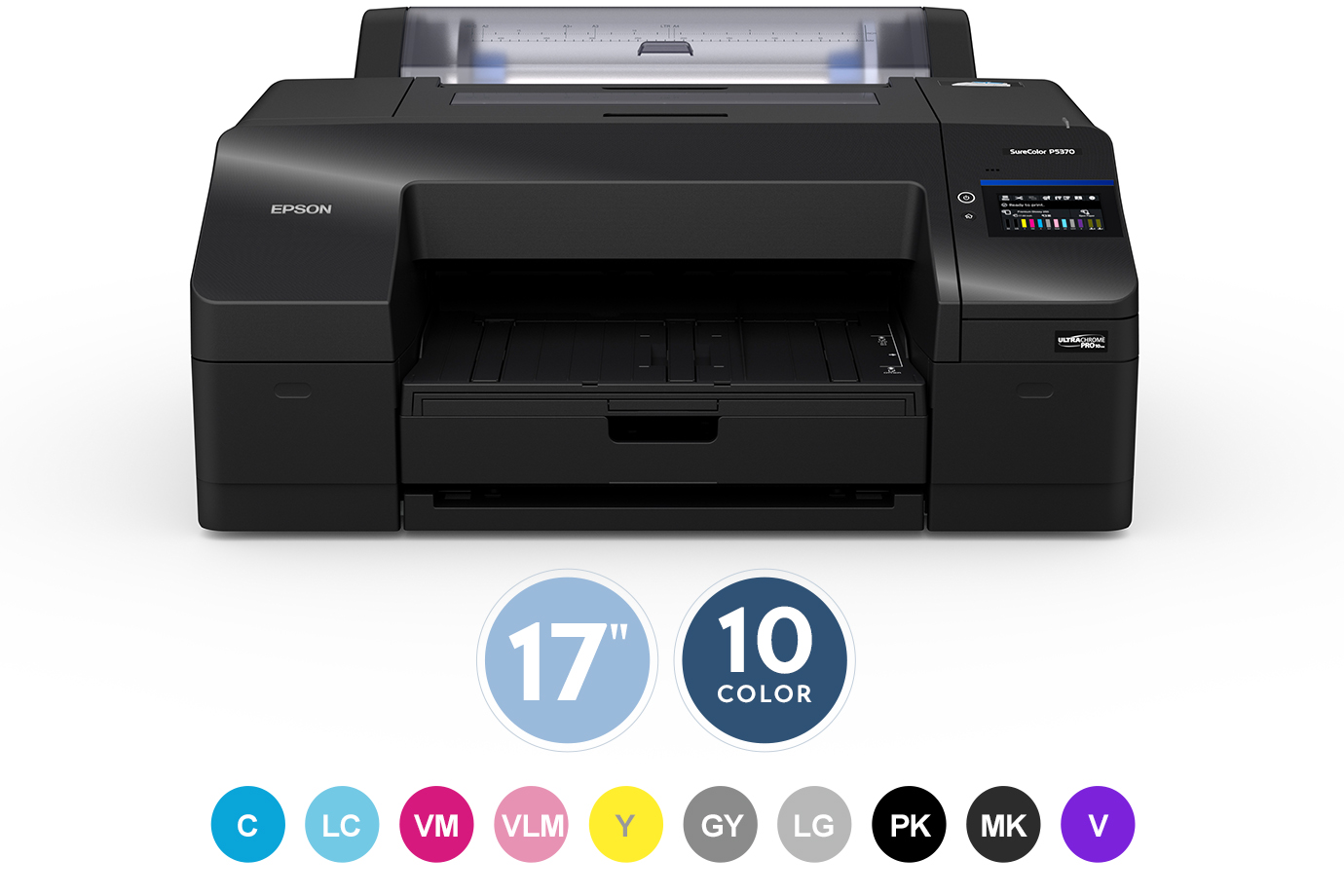 SureColor P5370 17-Inch Professional Photographic Printer, 10 color. C, LC, VM, VLM, Y, GY, LG, PK, MK, V.