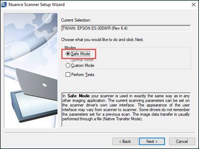 Nuance Scanner Setup Wizard window