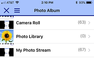 iProjection Photo Album menu