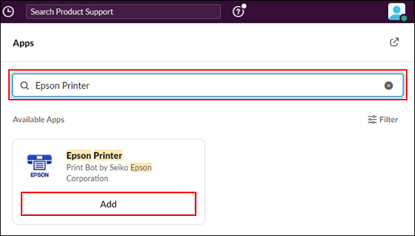 black printing search window with add button selected on epson printer search result