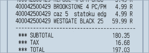 Closeup of receipt line items.