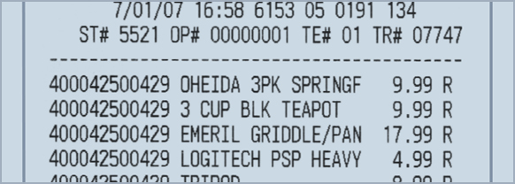 Closeup of receipt line items.