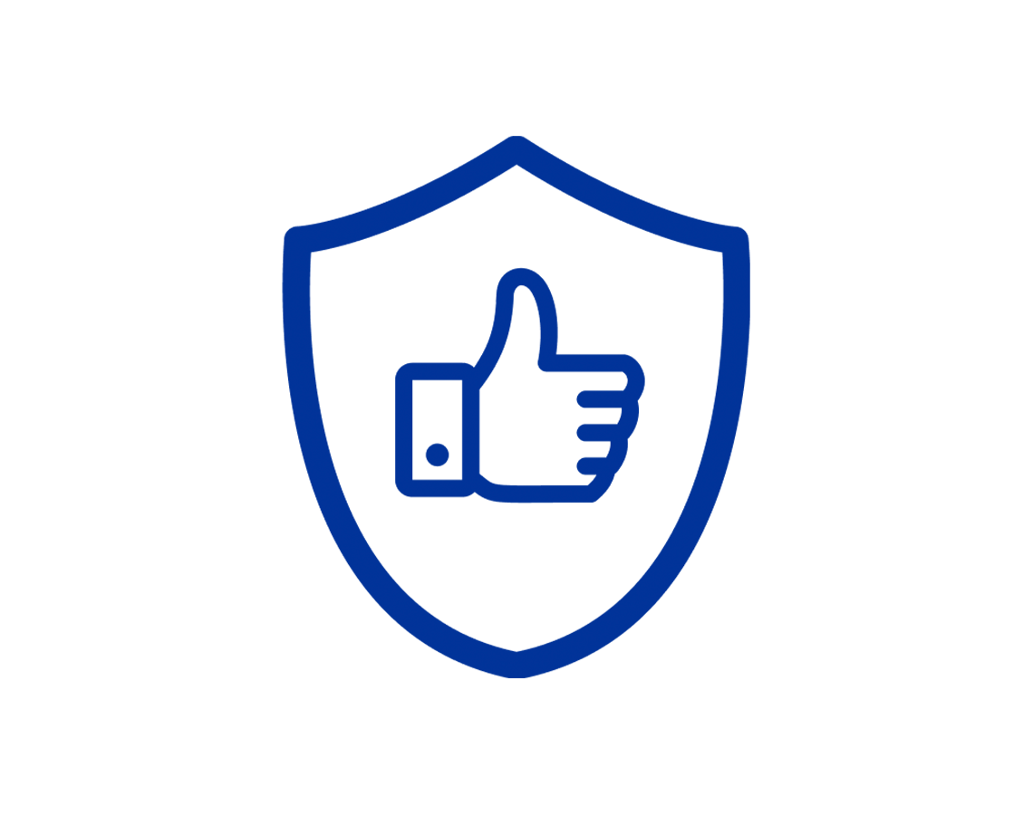 An icon showing a shield with a thumbs up hand in it