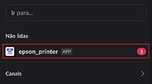 Janela escura do menu de canal com a op&ccedil;&atilde;o epson_printer selecionada