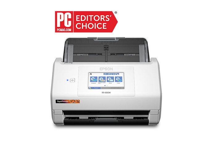 RapidReceipt desktop scanner with PC Mag Editor's Choice Award logo