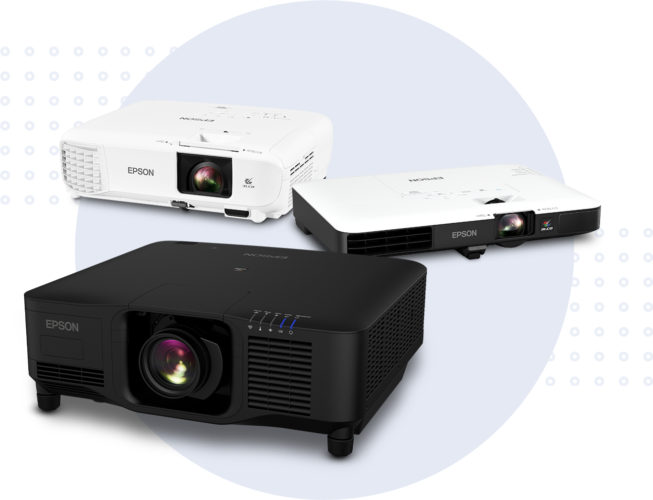 The Epson PL1780W, EB-PU2220B, and PowerLite W49 projectors