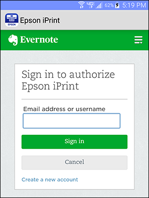 epson iprint window with evernote sign in field