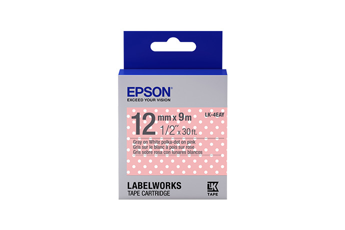 LabelWorks™ Standard LK Tape Cartridge ~1/2" Gray on Pink Polka-Dot