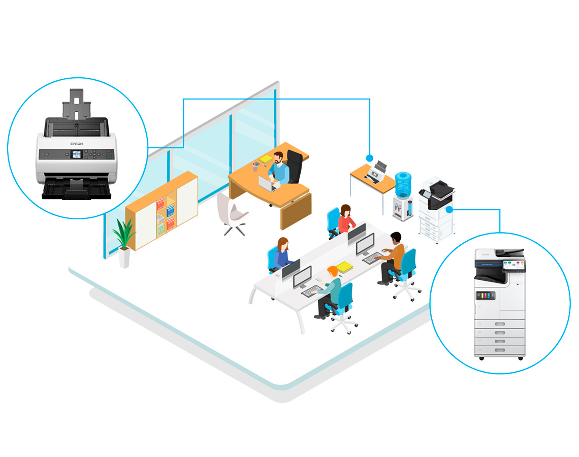 Illustration of people working in an open-concept office