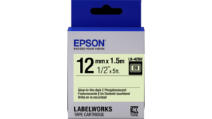 1/2" 2 Pak Epson LabelWorks LC-4ZBU1 Label Tape Black/Green Glo-in-Dark 12MM 