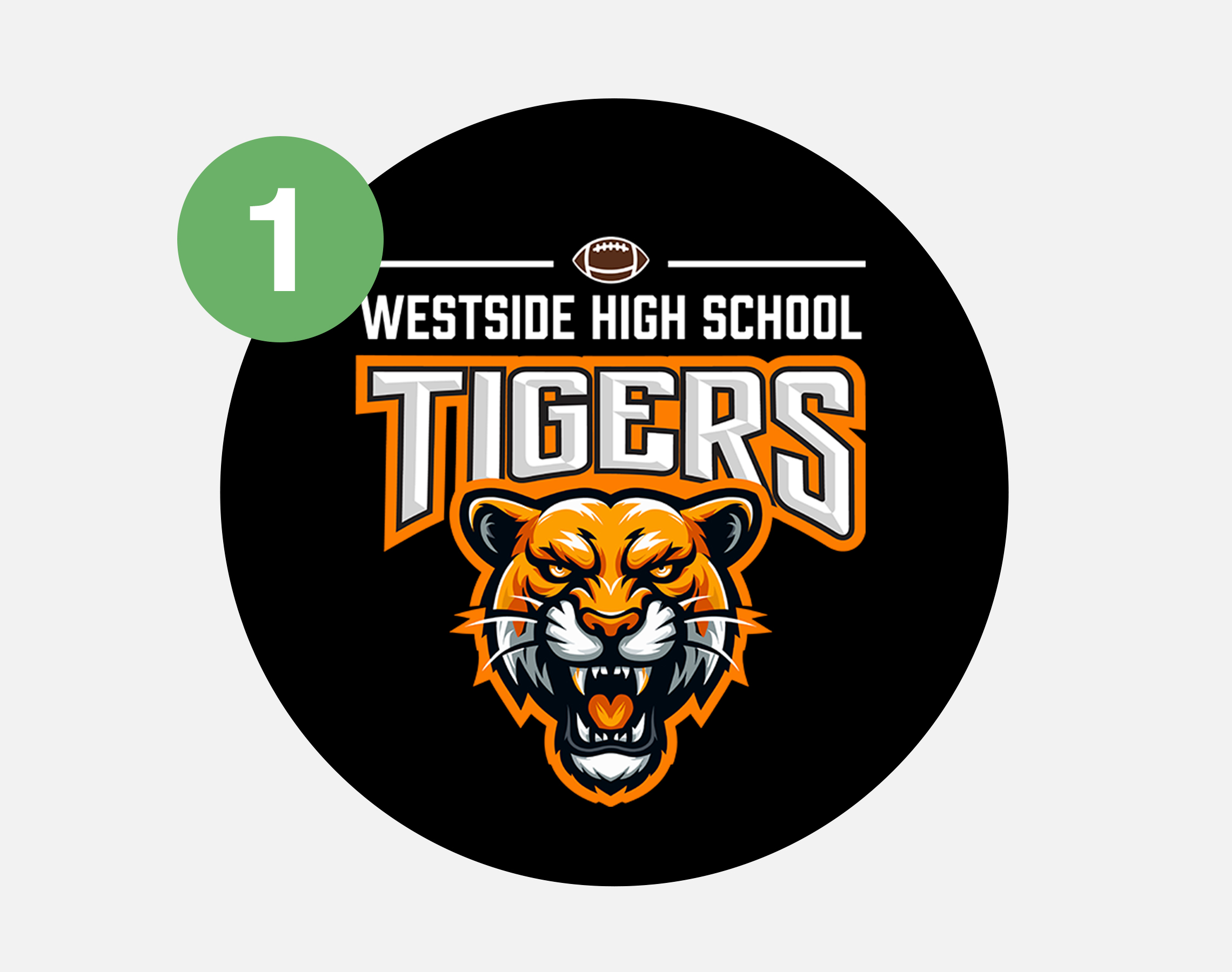 High school football logo with tiger mascot.