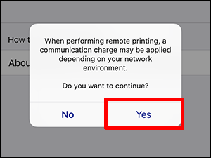 communication charge message window with Yes button selected
