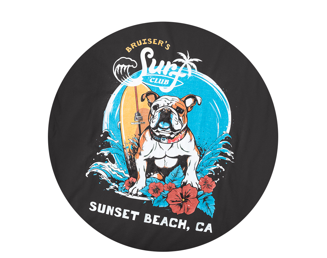 Surfing dog design printed on t-shirt