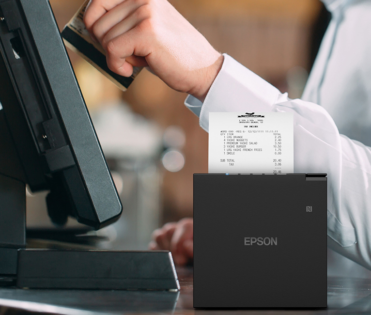 Close-up of Epson mSeries receipt printer