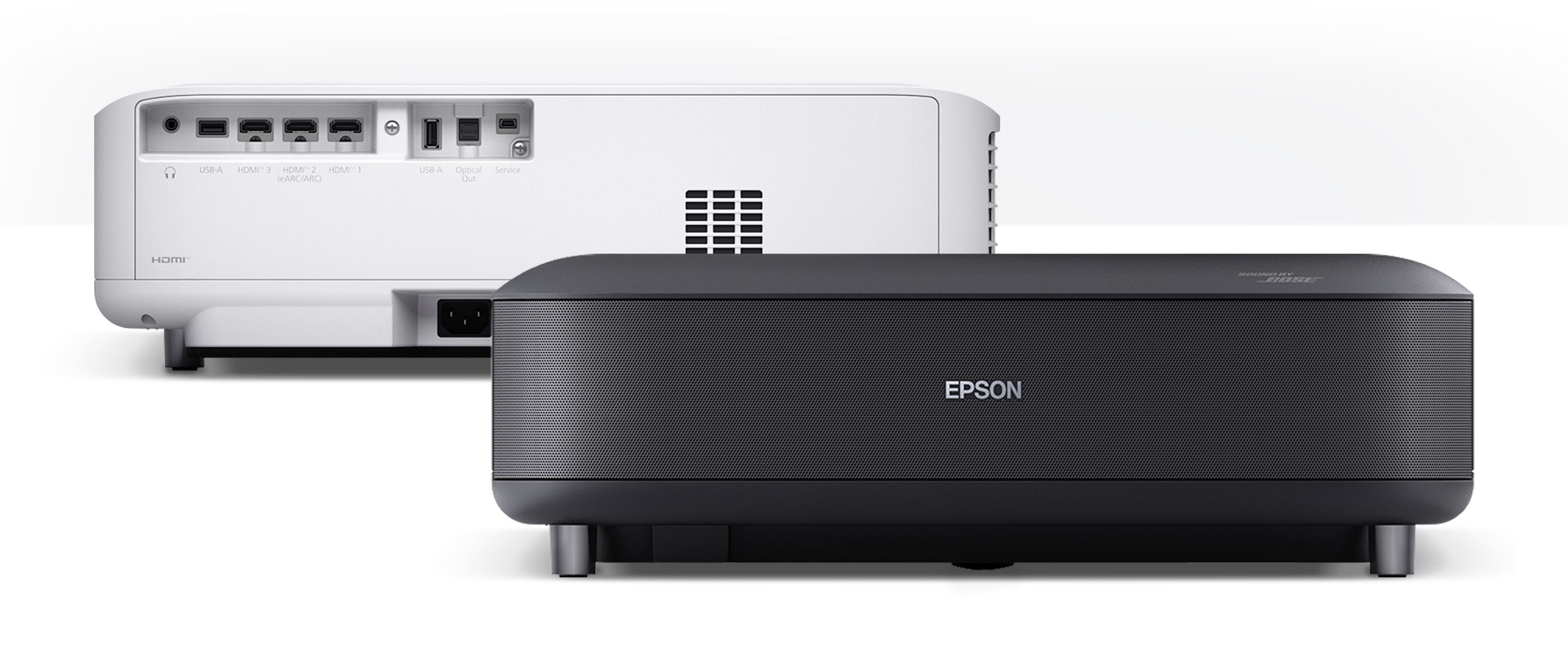 A front and back view of the Epson Lifestudio Grand projector

