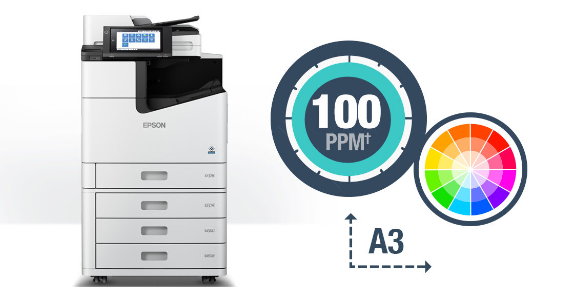 WorkForce WF-C21000 prints at 100ppm, in color and up to A3 paper size