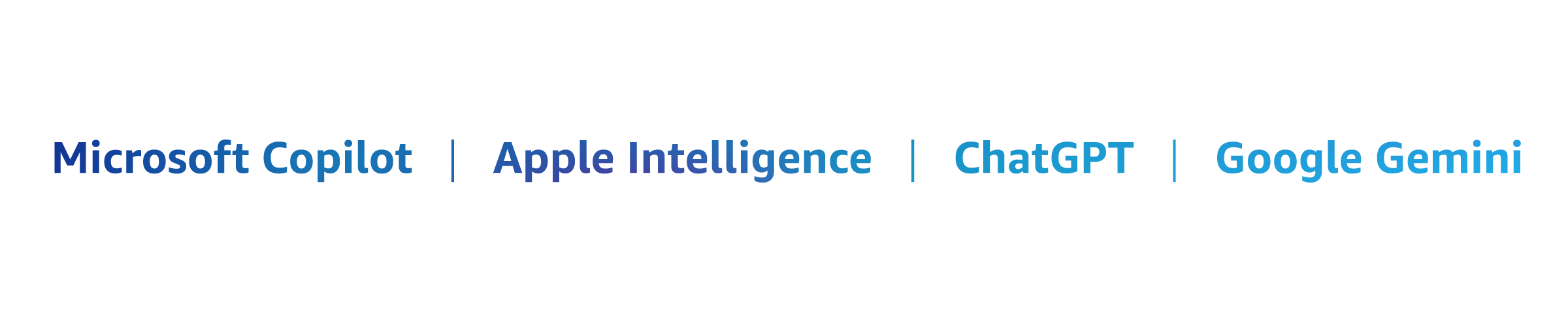 Ai Assitant logos for Microsoft Pilot, Apple Intelligence, ChatGPT, Google Gemini