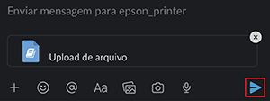 Janela escura do slack com a op&ccedil;&atilde;o epson_printer selecionada
