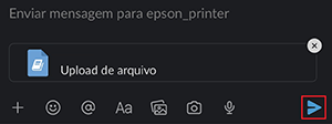 Janela escura do slack com a opção epson_printer selecionada