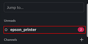 black channel menu window with epson_printer selected
