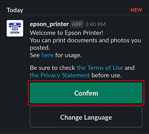 black window with epson_printer and confirm button selected