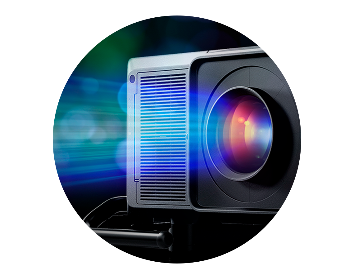 Closeup of light flares from projector lens